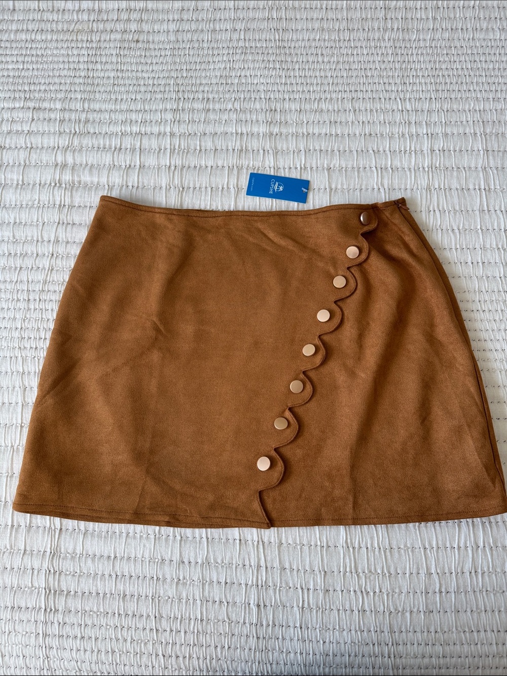 Cupshe Rust Brown Scallop-Trim Faux Suede Mini Skirt